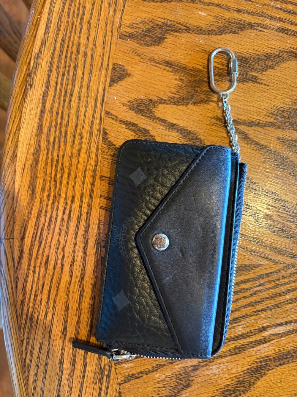 MCM Black Leather Zip Card Wallet with Keychain - Picture 1 of 5